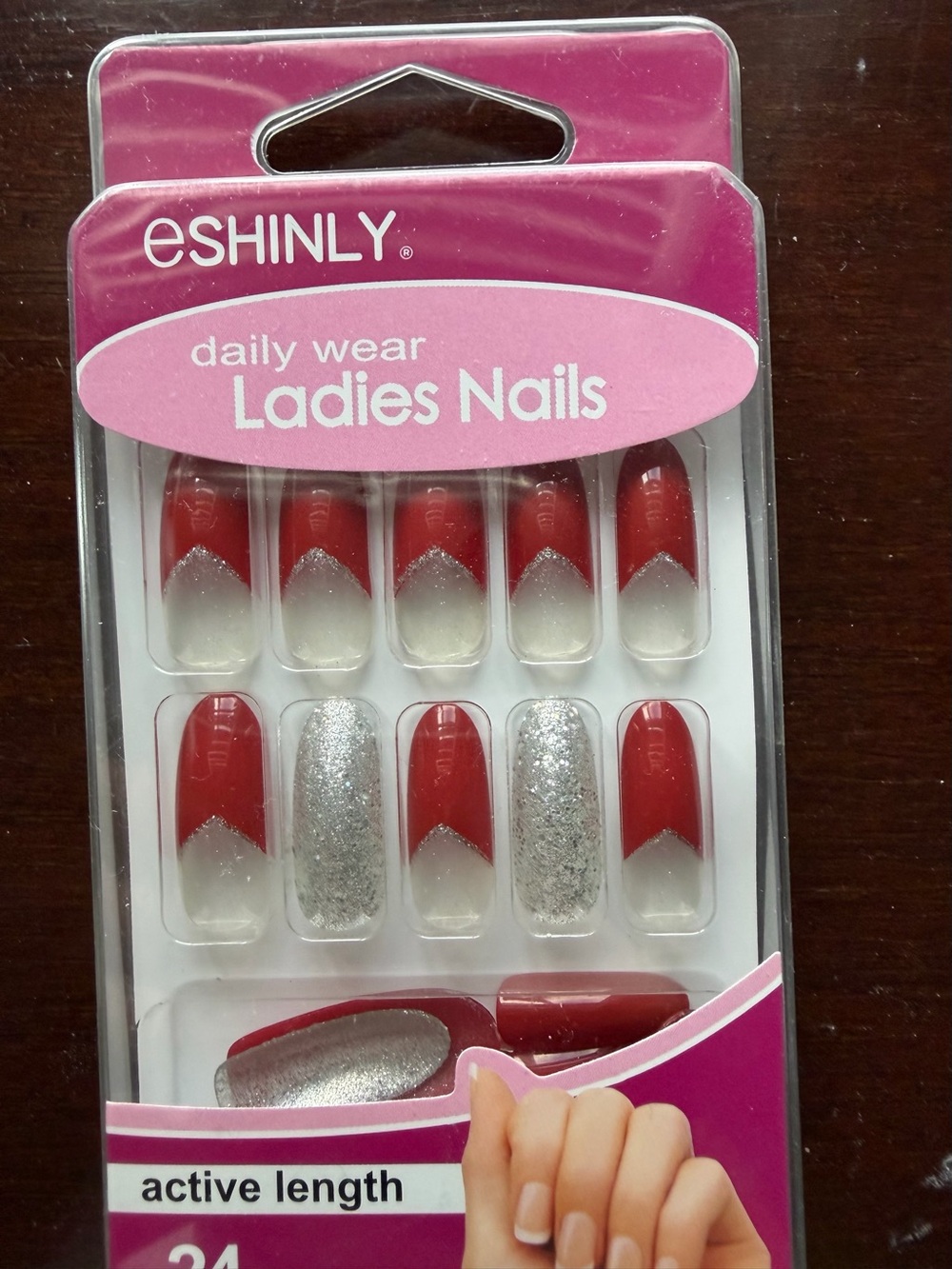 Red & Silver Ladies Press-On Nails - Daily Wear